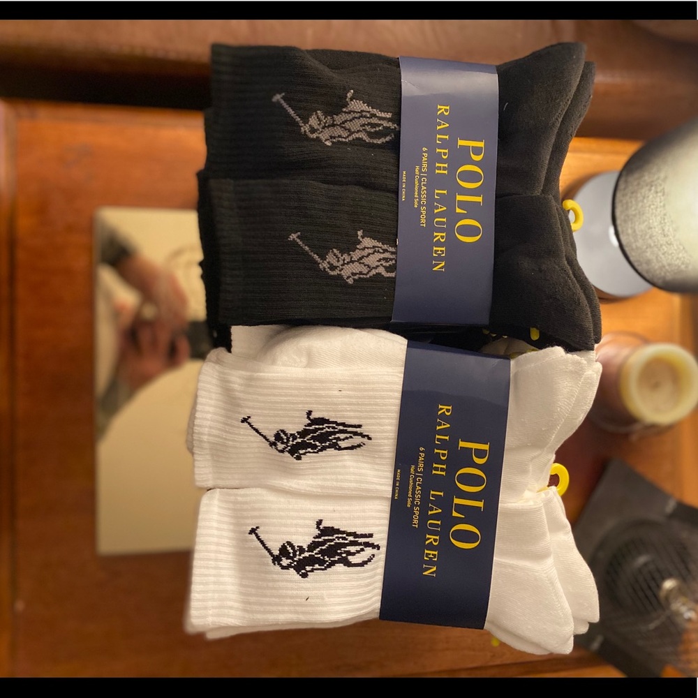 LOT of 8 6pack POLO RL Socks. 6-13 NWT 4 Wh 4 Blk